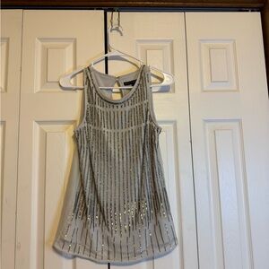 White House Black Market‎ Silver Sequin Embellished Tank Top